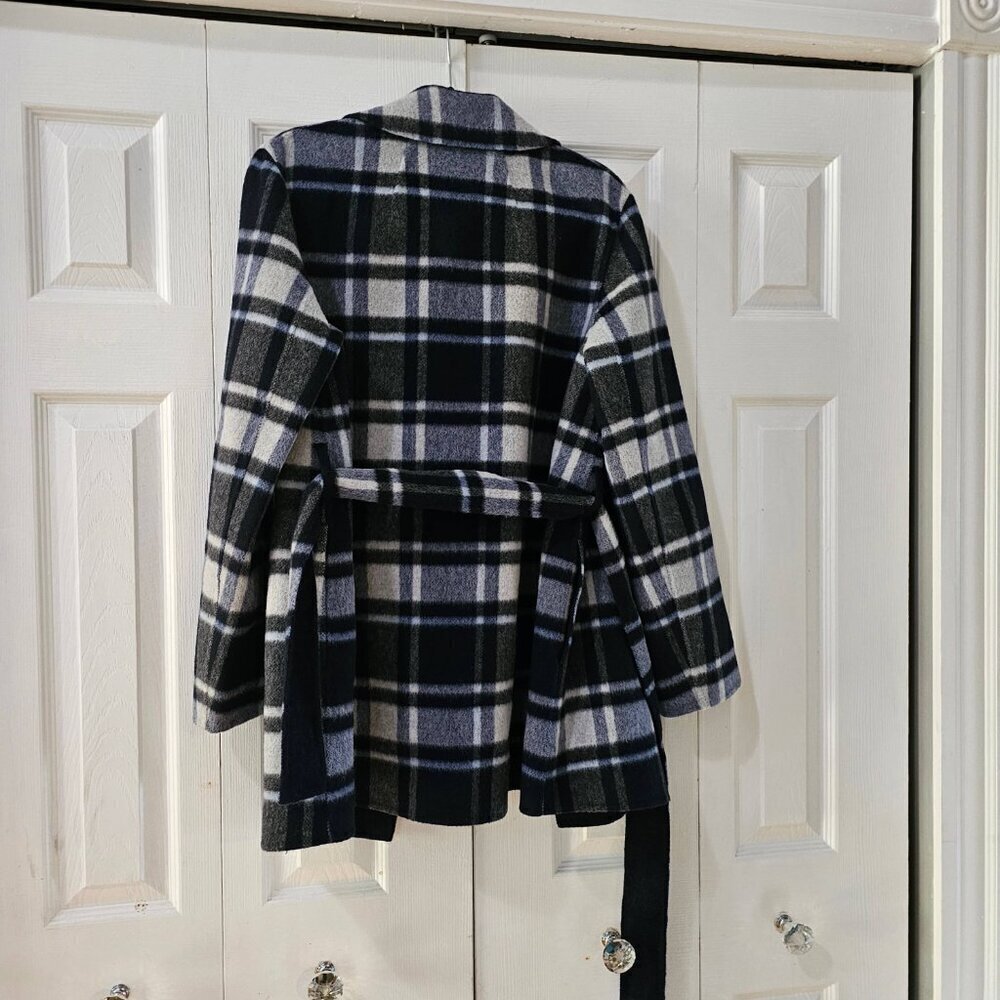 NWT Theory Women's Plaid Wool Alpaca Belted Wrap Overlay Coat Size Medium - Picture 9 of 14